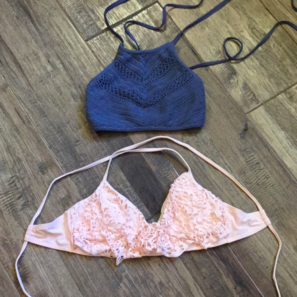 Two boho inspired bikini tops